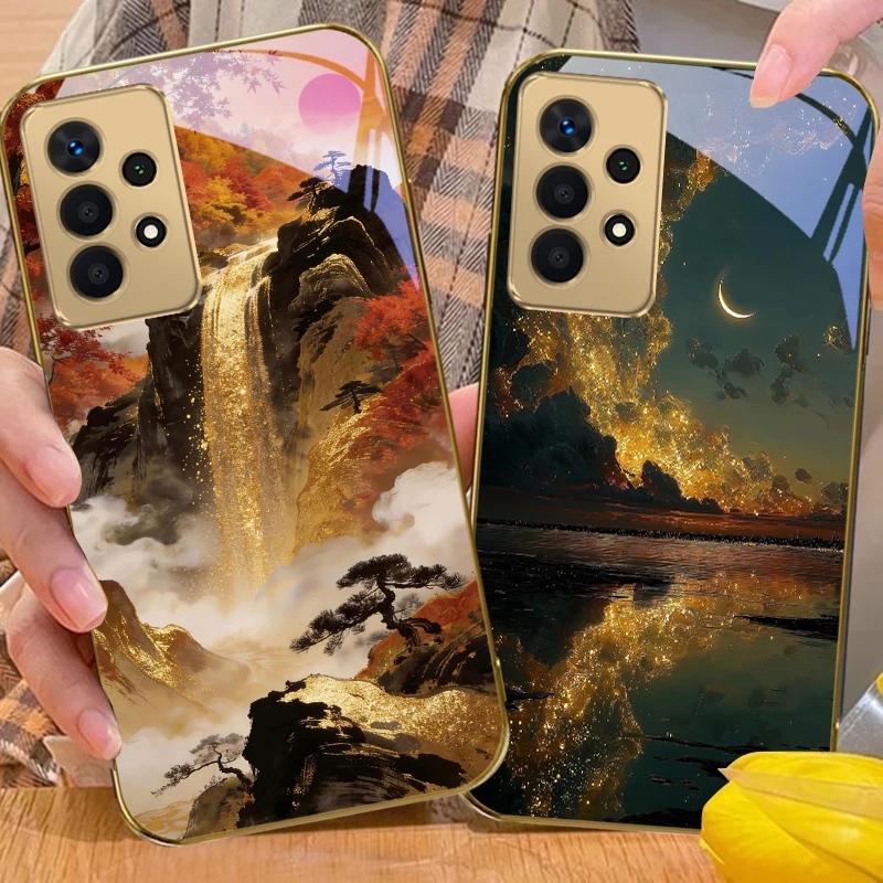 The sea and sky at dusk For Samsung A56 A55 A54 A53 A52s A52 A51 A16 A15 A14 A13 A12 A36 A35 A34 A33 32 Golden glass phone case