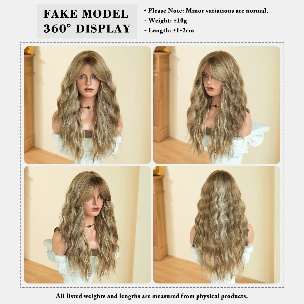 Long Water Wave Ash Blonde Wig for Women Modest Fashion Synthetic Middle Part Wear and Go Champagne Wigs with Curtain Bangs - view 5