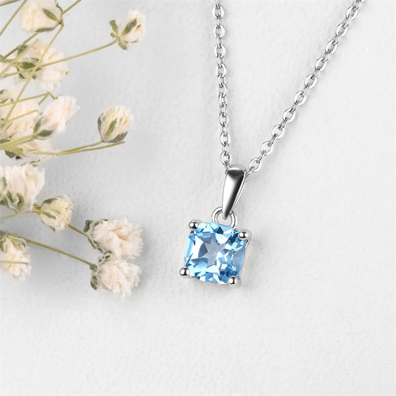 

925 Silver Pendant Necklace Natural Swiss Blue Topaz Gemstone Solid Sterling Silver