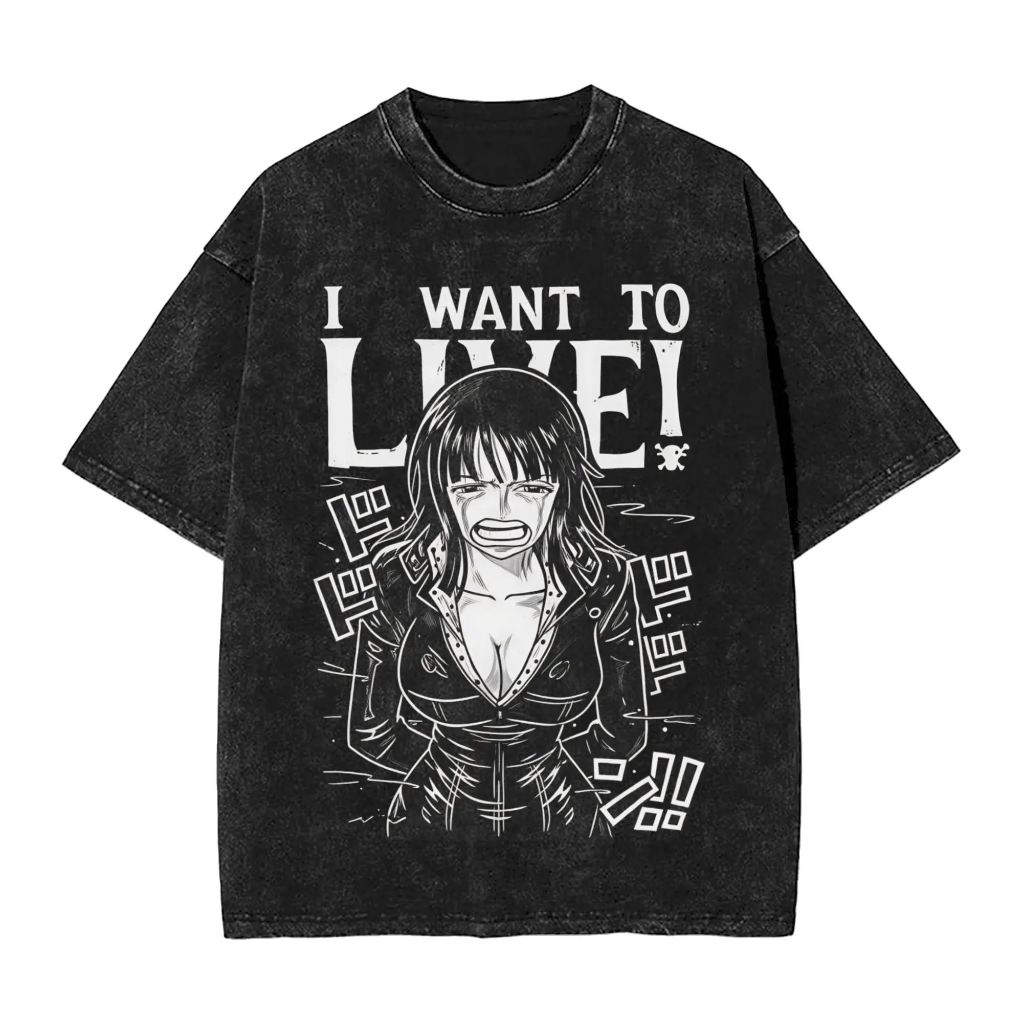 Men Women's T Shirt Nico Robin One Piece Anime I Want To Live Enies Lobby Washed T Shirts Popular  Beach Tee Shirt Y2K Tops Gift