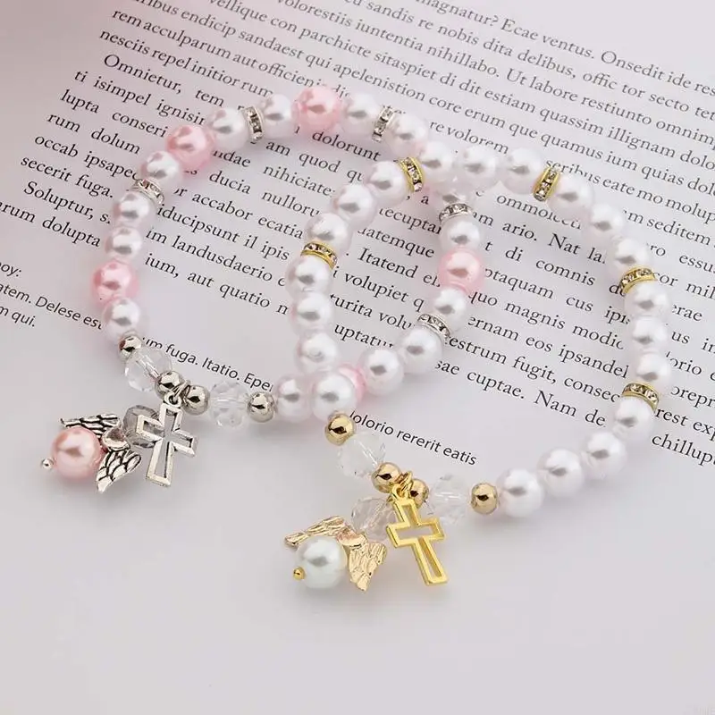 A9BF Angel Wing for Cross Bracelet Hollow Religious Holy Hand Decor Accessories for Baby Shower Girl Boys Giveaway Souve