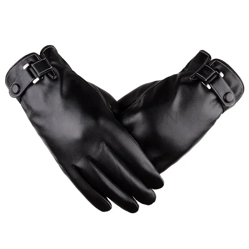 Men\'s Gloves Black Winter Mittens Women Keep Warm Screen Windproof Driving Guantes Male Autumn PU Leather Gloves Business