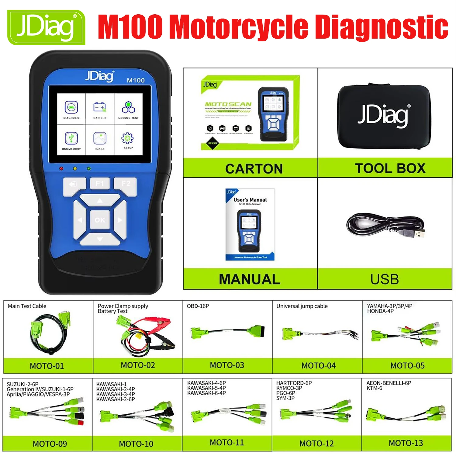 JDiag M100 دراجة نارية ماسح ضوئي تشخيصي موتو خطأ أداة تشخيصية دراجة نارية رمز القارئ ل KTM ياماها كاواساكي سوزوكي هوندا