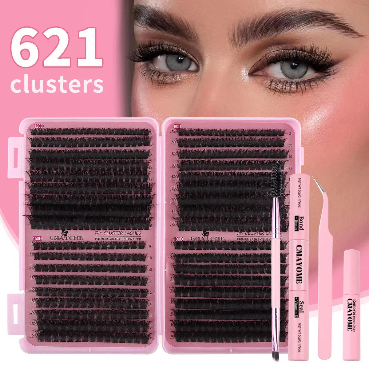 DIY Lash Extensions Kit 621pcs Individual Lashes Clusters 80 100 120 150D D Curl Eyelash Extension Kit with Applicator and Lash