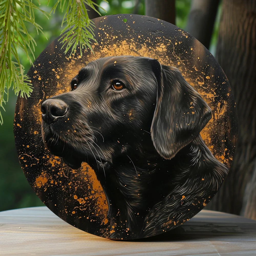 Aluminum Metal Sign Faux Resin Painting Round Wreath Decorative Sign Living Room Girls Gifts Labrador Retriever Theme Decoration