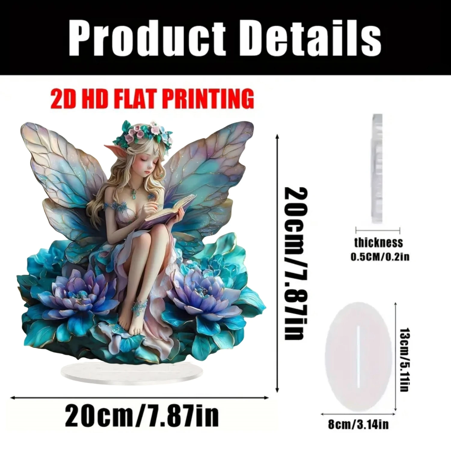 Elegant Fairy Statue,2D Flat Acrylic Elves Figurine,Home,Office,Cafe,room,Studio,display Case,Table Desktop Ornament Decor Kit