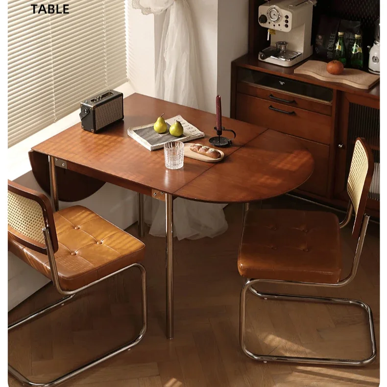 

Folding dining table cherry wood solid wood medieval dining table and chair combination oval retractable table household