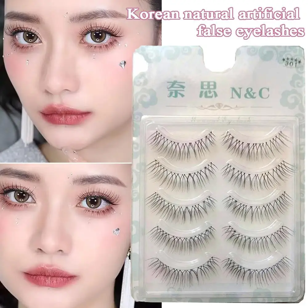 Cosmetics Manga Eyelash Lash Extension Beauty Transparent Stem Eyelashes False Eyelashes 5 Pairs Comic Eye Korean Eye Makeup