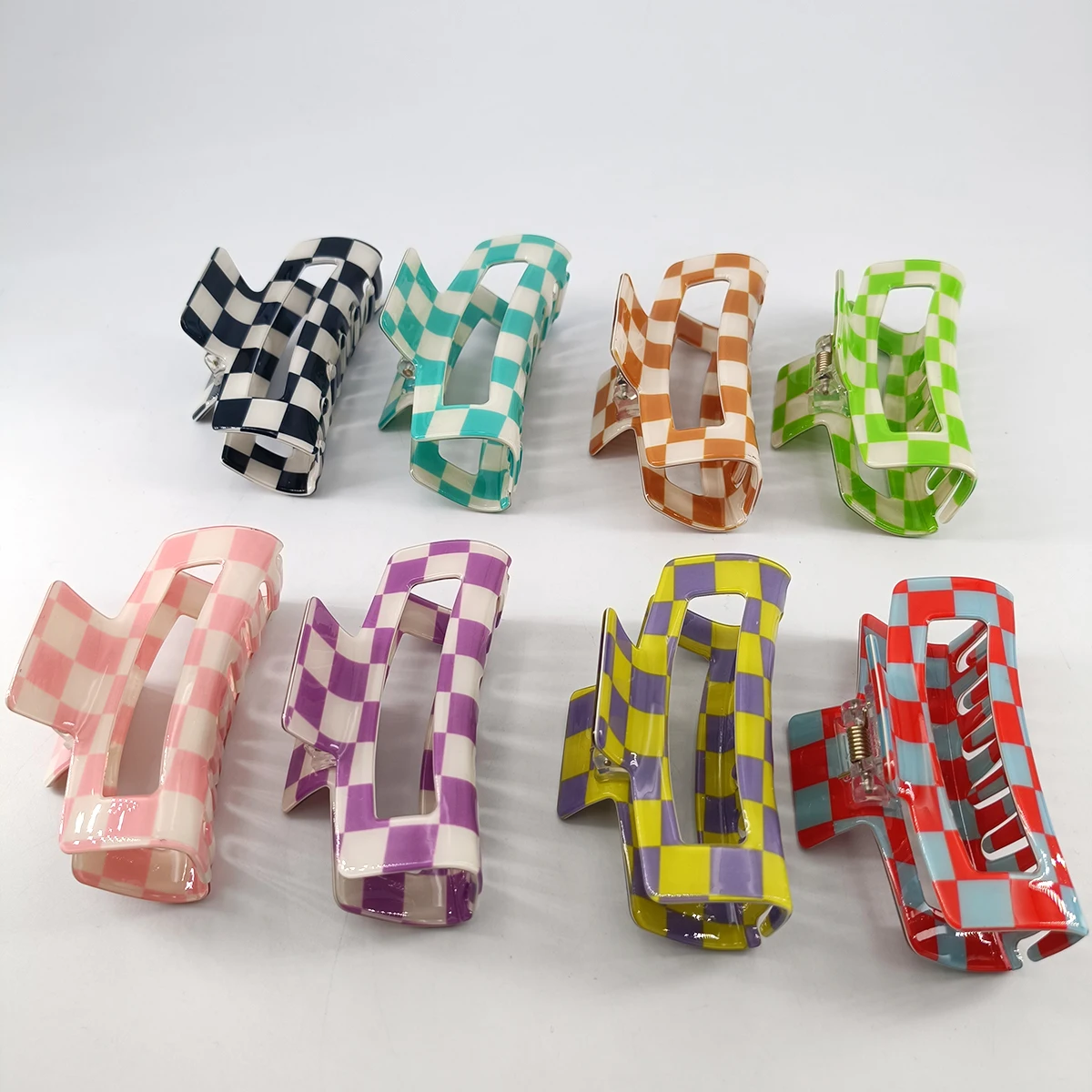 10.5cm Colorful Checkered Rectangle Hair Claw Clips For Women Girls Fashion Hair Clips For Styling Claw Clamps Hair Accessories