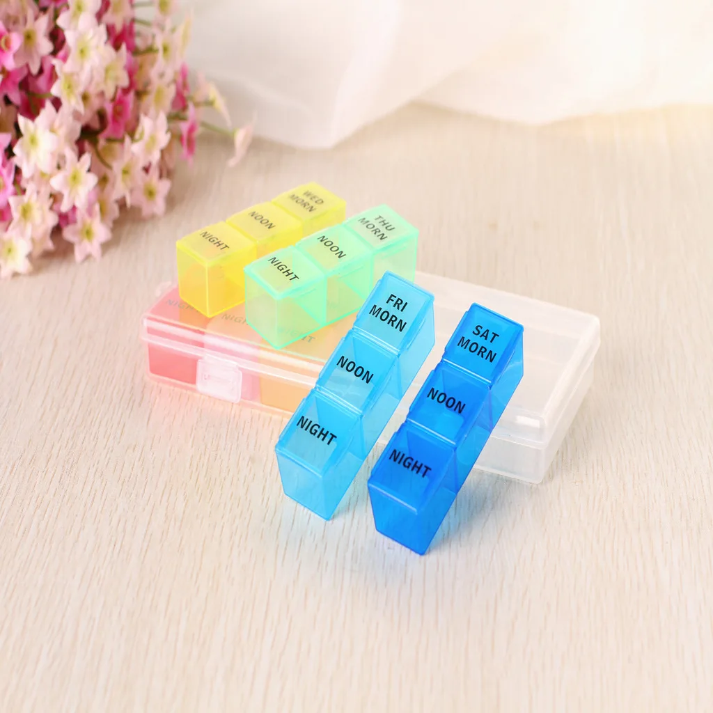 Pill Storage Box Weekly 7 Days Pill Medicine Box Holder Organizer Weekly 7 Day 21 Slots for Medications Supplements Vitamins