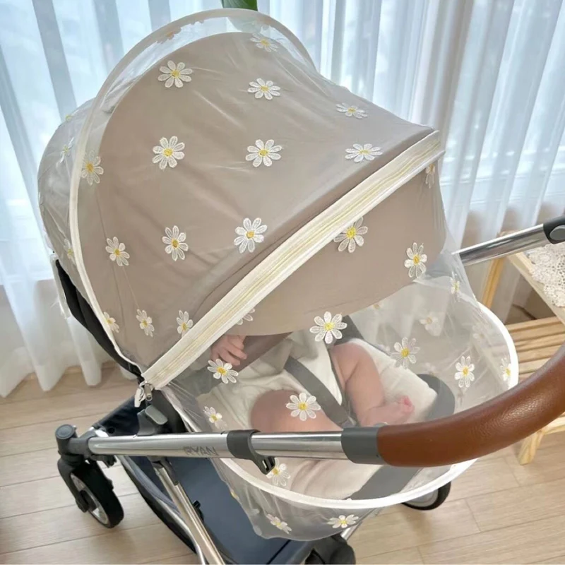 Summer Anti Mosquito Net for Baby Stroller Embroidery Baby Cart Pram Cover Fly Insect Protection Mesh Baby Stroller Accessories