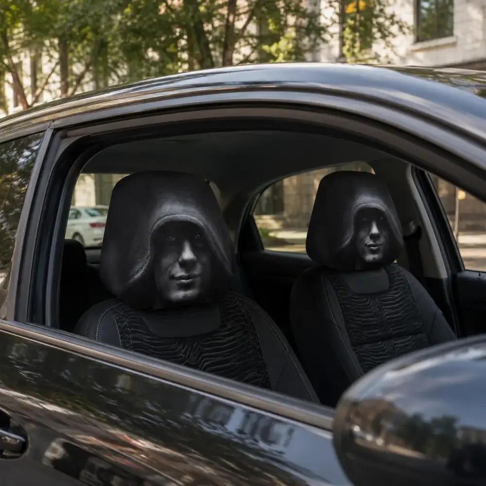 1/2PCS Universal Auto Headrest Protector Mysterious Hooded Man Face Car Headrest Covers 2D Flat Cool Hoodie Black Street