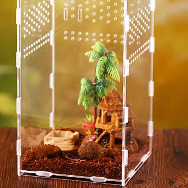 Reptiles Feeding Box Breeding Case Mini Acrylic Terrariums Clear Insect Habitat for Mini Lizards Pet Centipedes