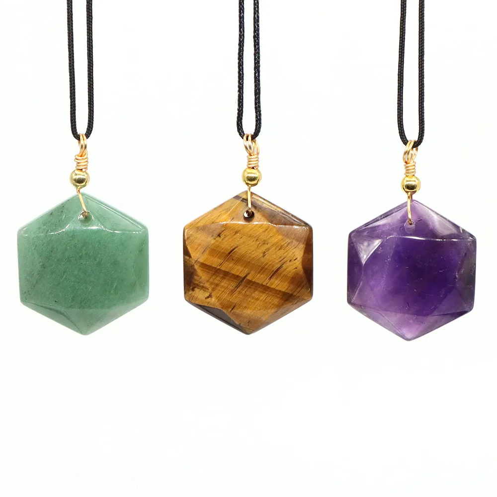 

Hexagon Star Pendant Necklace Natural Crystal Amethyst Tiger Eye Healing Stone Energy Gemstones Charming Jewelry DIY Accessories