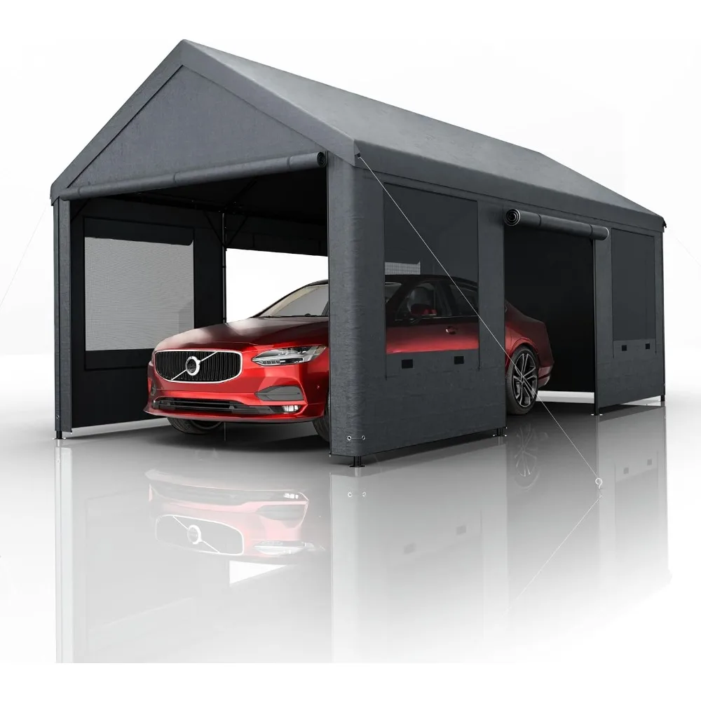 

Carport, Reinforced Heavy Duty Car Interface, Height Adjustable Metal Tent, All-Season PE Tarp Awning, Portable Garage