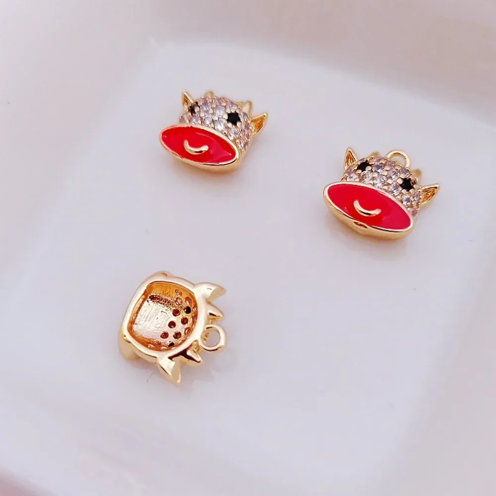 

14K Gold-plated, Zircon Inlaid with Oil, Bull Head Pendant, Necklace, DIY Handmade Accessory, 10mm