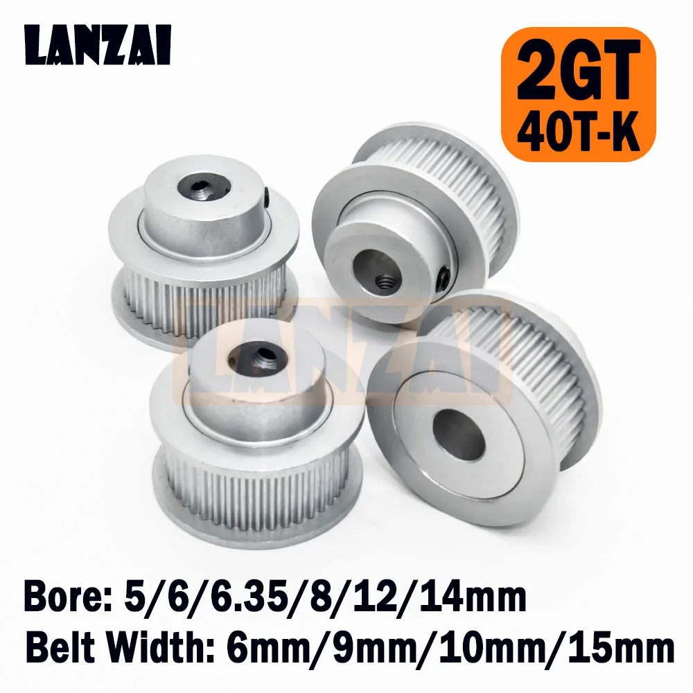 LANZAI Aluminium 2GT Timing Pulley 40 Teeth Bore 5/6/6.35/8/10/12/14mm Belt Width 6/9/10/15mm for 3D Printer 40T K Type Voron