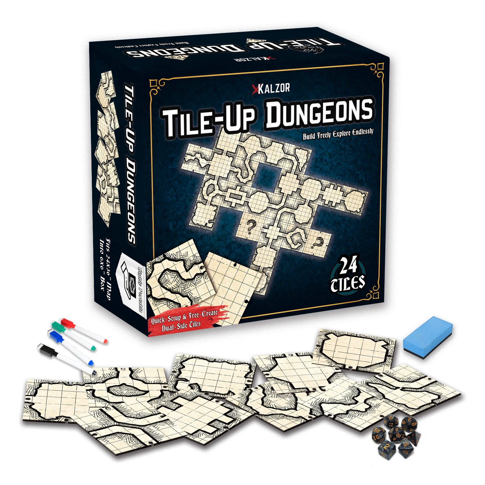 Tile Up Dungeons | Unique Design Modular Terrain Map Accessories For TTRPG DnD Board Game | Highly Portabe | Dual-side Tiles