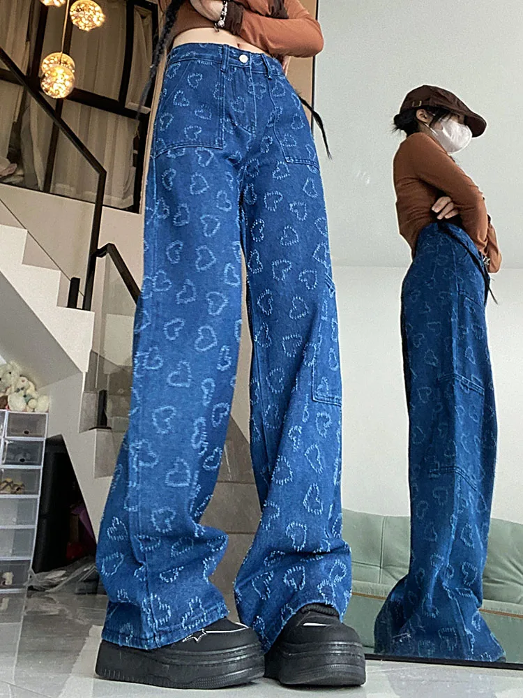 

Women High Waist Wide Leg Oversized Jeans Streetwear Baggy Trashy y2k 2000s Blue Pants Lady Casual Punk Plus Size S-4XL Trouser