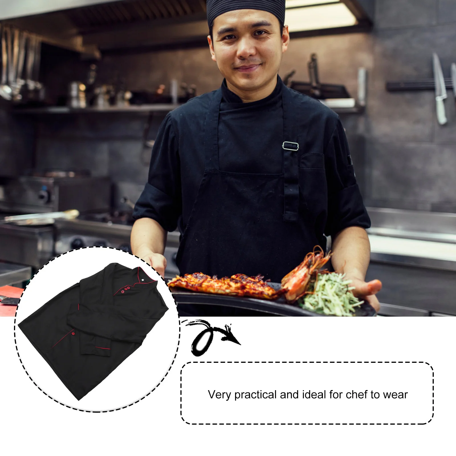 Koksjas met lange mouwen, unisex, slijtvast, oliebestendig, ademend, cateringkleding voor restaurant, hotel, keuken, werkkleding