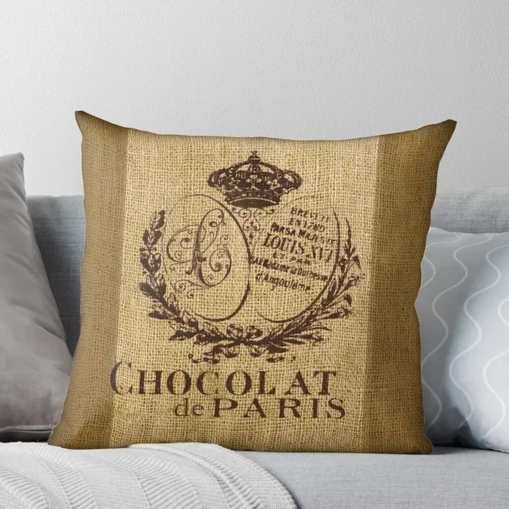 

Bonjour ! - Faux Grain Sack Pillow (Chocolat de Paris) Throw Pillow Cushions For Children Sofa Cushions Covers pillow