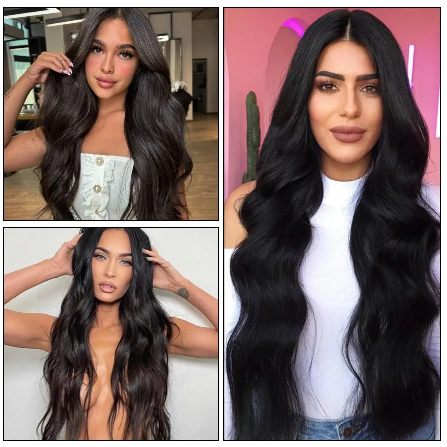 باروكة أمامية من الدانتيل الاصطناعي منتفخة مسبقًا جاهزة للارتداء 13x4x1 شعر مستعار مموج طبيعي للنساء شعر مستعار طويل من الجزء الأوسط بديل شعر صناعي #3