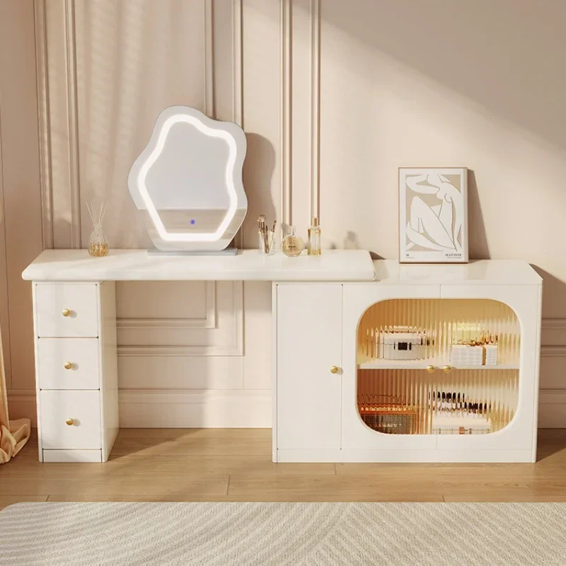 

Simple Storage Chest of Drawers Integrated White with Light Retractable Light Luxury Makeup Table