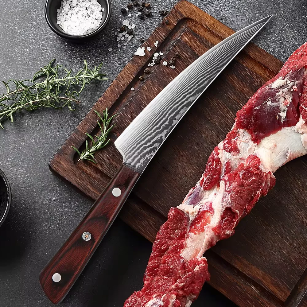 Japanese Damascus VG10 Steel Boning Knife Butcher Fish Fillet Knife Deboning Knife Kitchen Knife Picking Meat Knife BBQ Knife