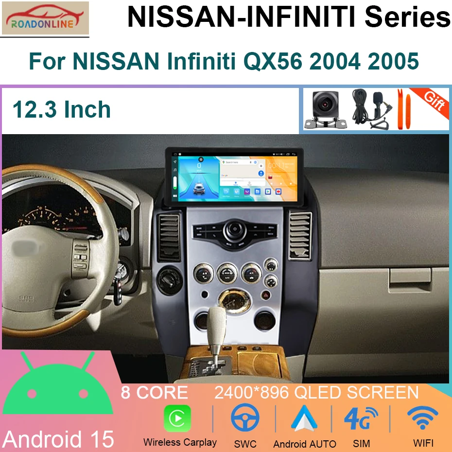 

12.3" 4G Carplay Android 15 Car Radio Multimedia Video Player For NISSAN Infiniti QX56 2004 2005 Navigation GPS Head Unit