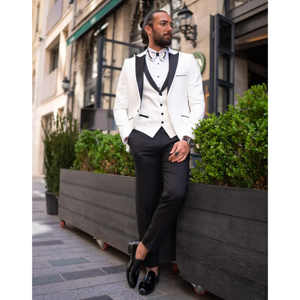 

Fashion Peak Lapel Single Button Men Suits 3 Piece Chic Groom Wedding Party Tuxedo Elegant Banquet Dinner Male Suit Slim