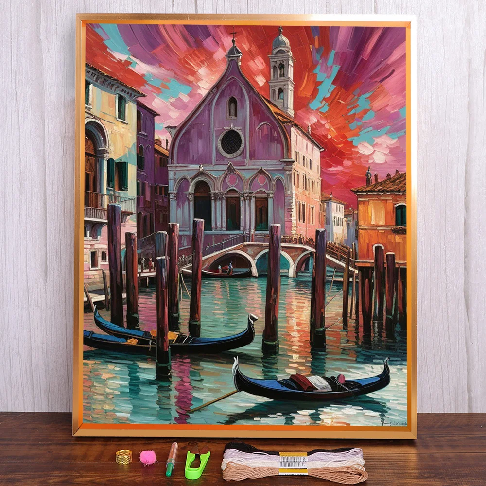 Venice Grand Canal Printed 11CT Cross Stitch Full Kit DIY Embroidery Needlework Handicraft Knitting Craft Needle Gift Different