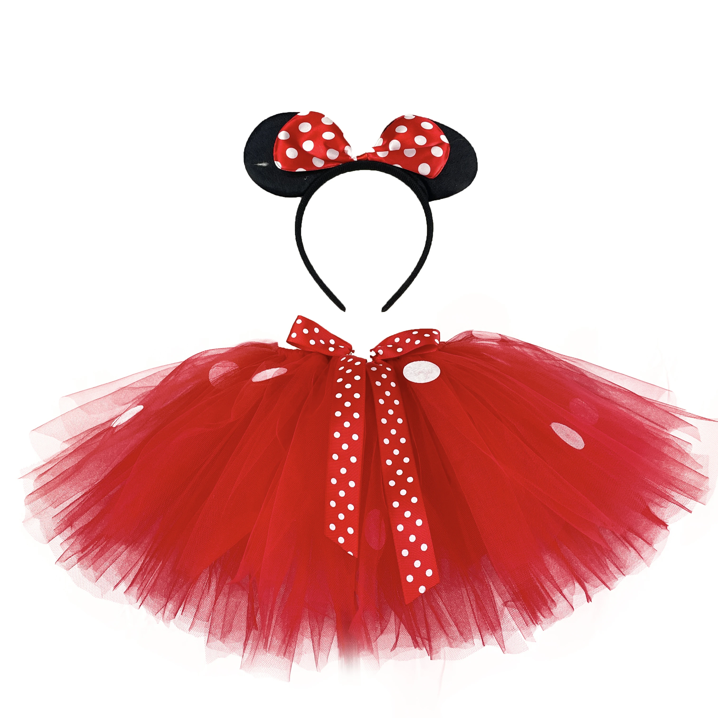 Baby Red Mickey Tutu Skirts Girls Ballet Tulle Pettiskirts with White Polka Dots and Headbow Kids Party Costume Cosplay Skirts