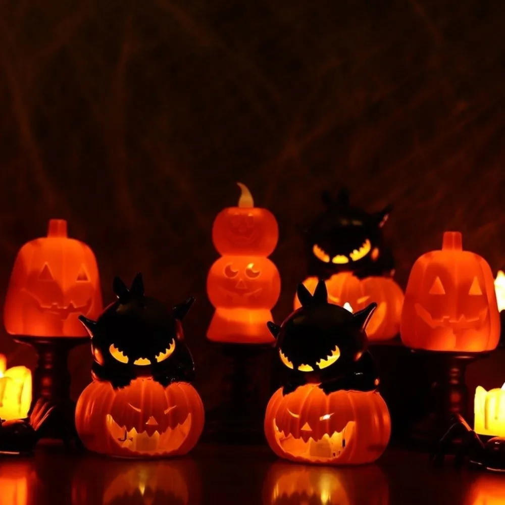 

Black Cat Halloween Cat Pumpkin Lamp Spooky Eyeball Realistic Pumpkin Candle Holder 3D LED Pumpkin Light Indoor Outdoor Decor