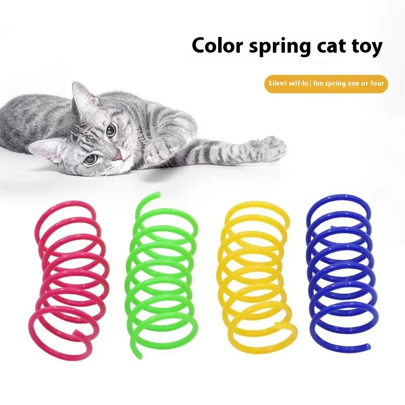 Pet cat toy spring jumping colored plastic cat spring rolling toy pet supplies