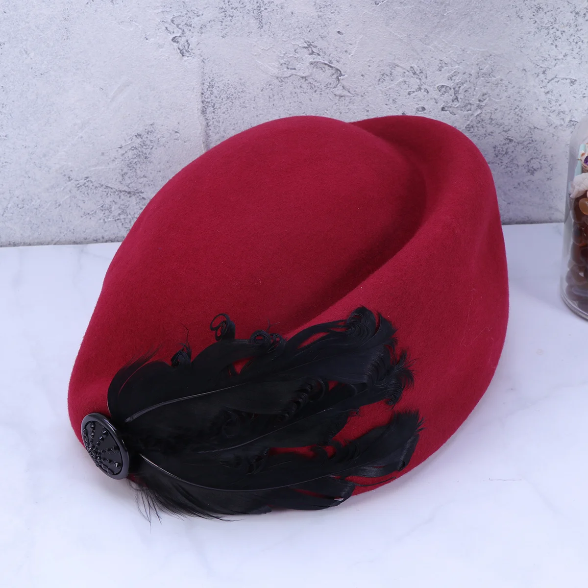 

Women Stewardess Hat Wool Wine Red Flight Attendant Hat Costume Cosplay Air Stewardess Cap Style