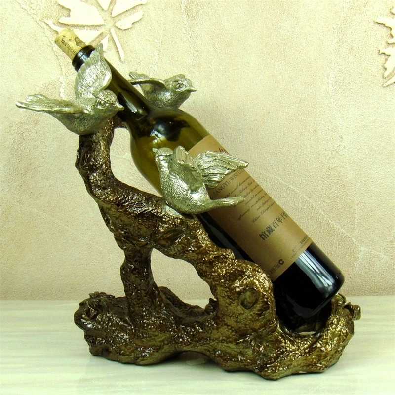 

Creative Bird Wine Holder Ornamental Resin Tree Statue Bottle Rest Champagne Storage Barware Home Dining Table Decor Pub Craft