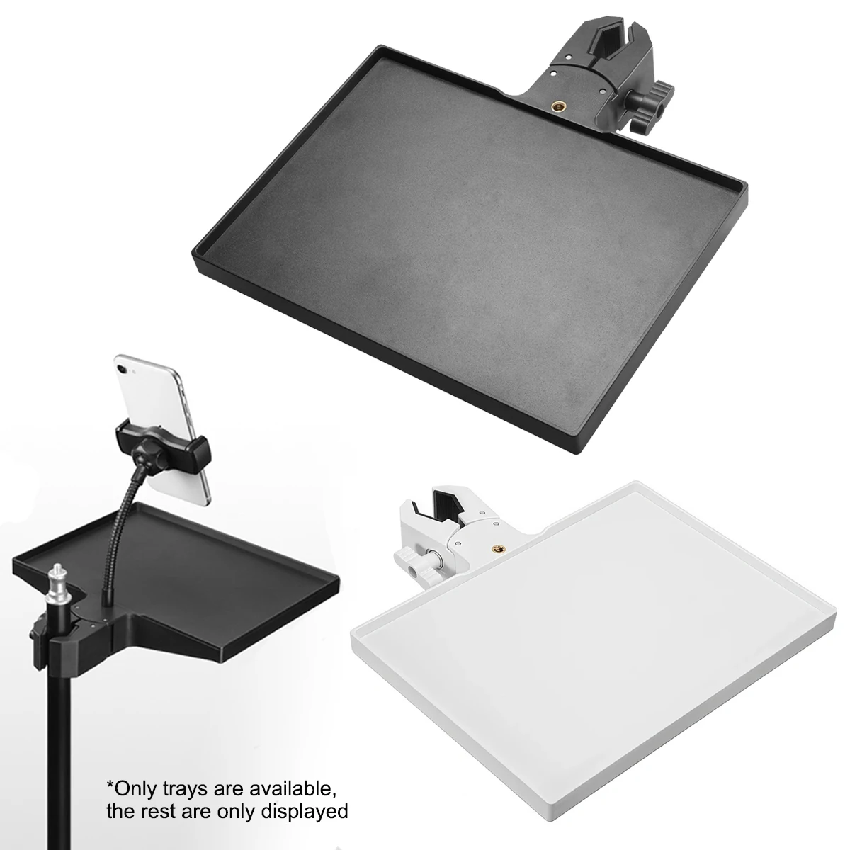 Miwayer 1Pc Adjustable Microphone Stand Tray, 225×165mm Sound Card Platform,O-Type Clamp Fits 13-47mm Tubes, for Live Streaming
