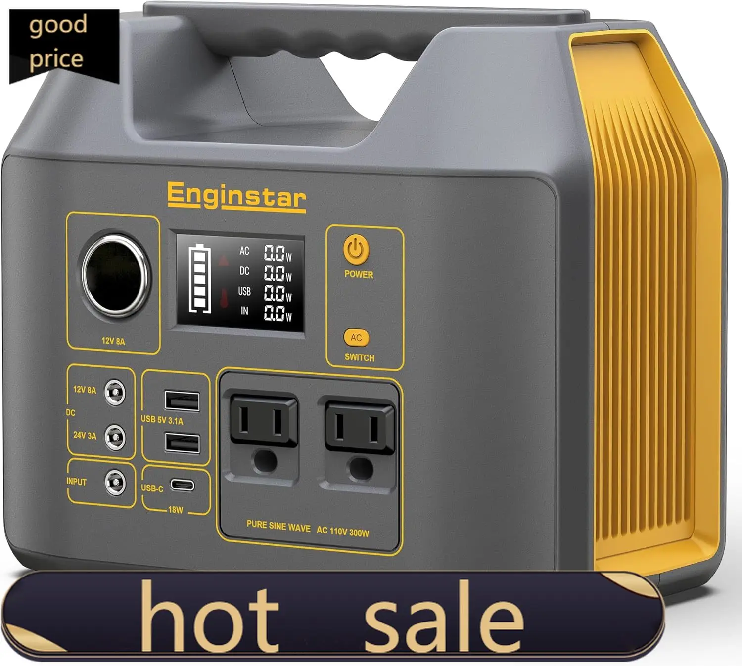 

Portable Power Station 300W Solar Generator 110V 296Wh Power Bank Two Pure Sine Wave AC Outlet 80000mAh Lithium Battery Pack