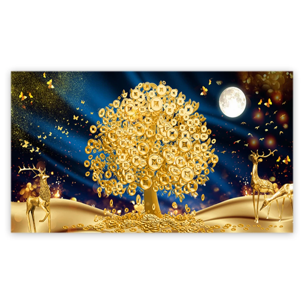 

Brand New Large Size Yellow Trees Design Glass Painting Modern Watercolor on Canvas Landscape for Living Room Decor