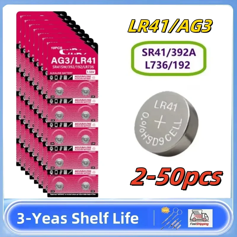 

2-50pcs AG3 1.55V Alkaline Button Battery AG3 192 LR41 SR41SW L736 Coin Cell Button Batteries For Watches Toys