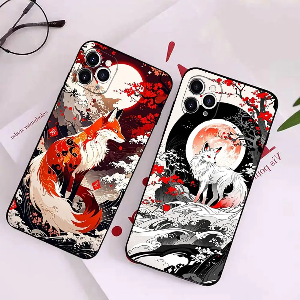 Kitsune-funda artística de teléfono f-fox-es para IPhone 17 Pro Max 16 15 14 Pro Max 13 11 X Xs Xr 8 7Plus, funda de silicona