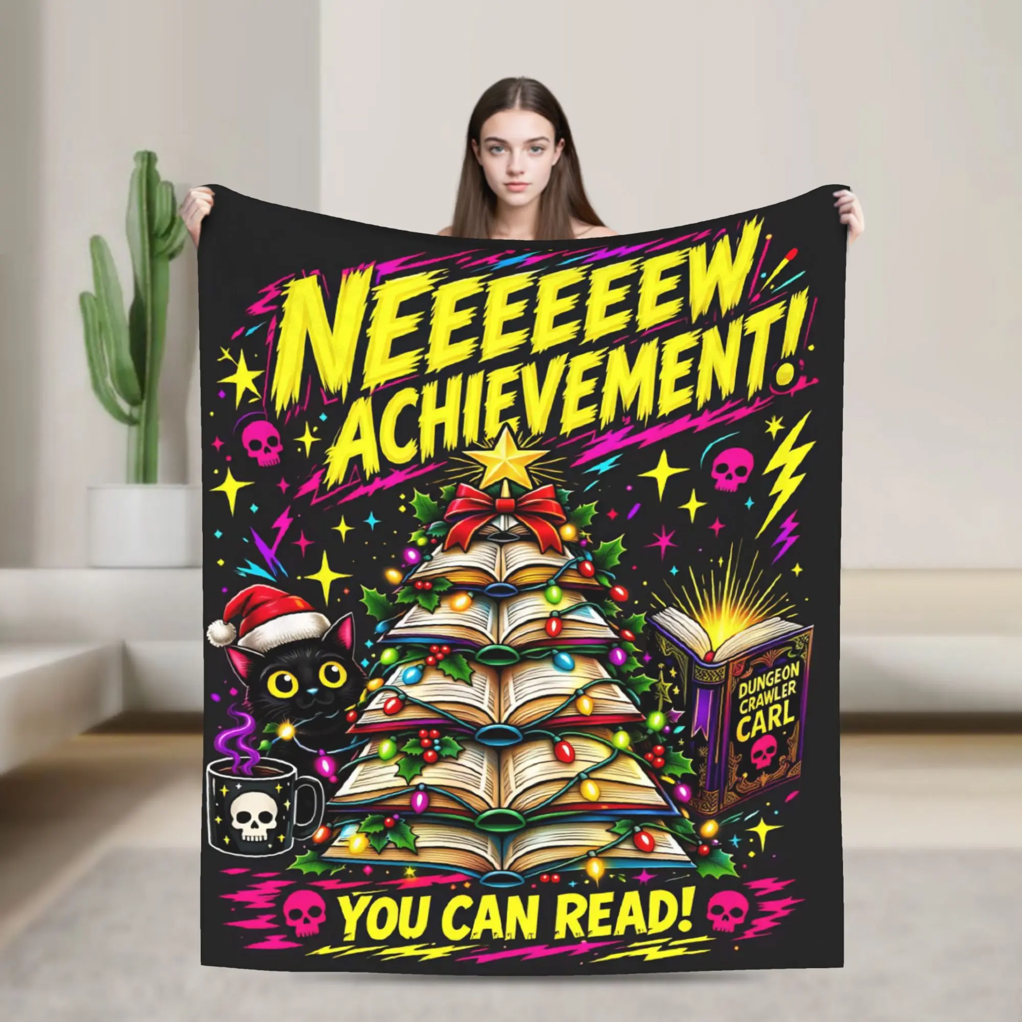 Neeeew Achievement You Can Read Book Tree Christmas Holiday Dungeon Crawler Bedding Throws Soft Comfy Funny Blankets