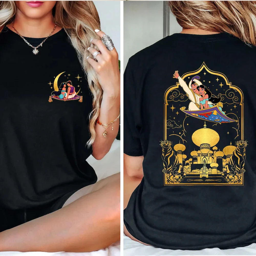 Venta caliente un nuevo mundo camisa de Aladino alfombra voladora princesa de Aladino jazmín pareja camisa WDW vacaciones familiares 2025
