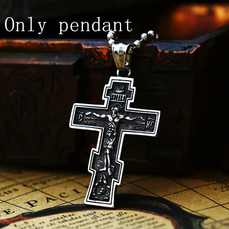 Beier Jesus Cross Men\'s  Stainless Steel Crucifix Eastern Orthodox  Pendant Chain Necklace Jewelry LLBP8-210P