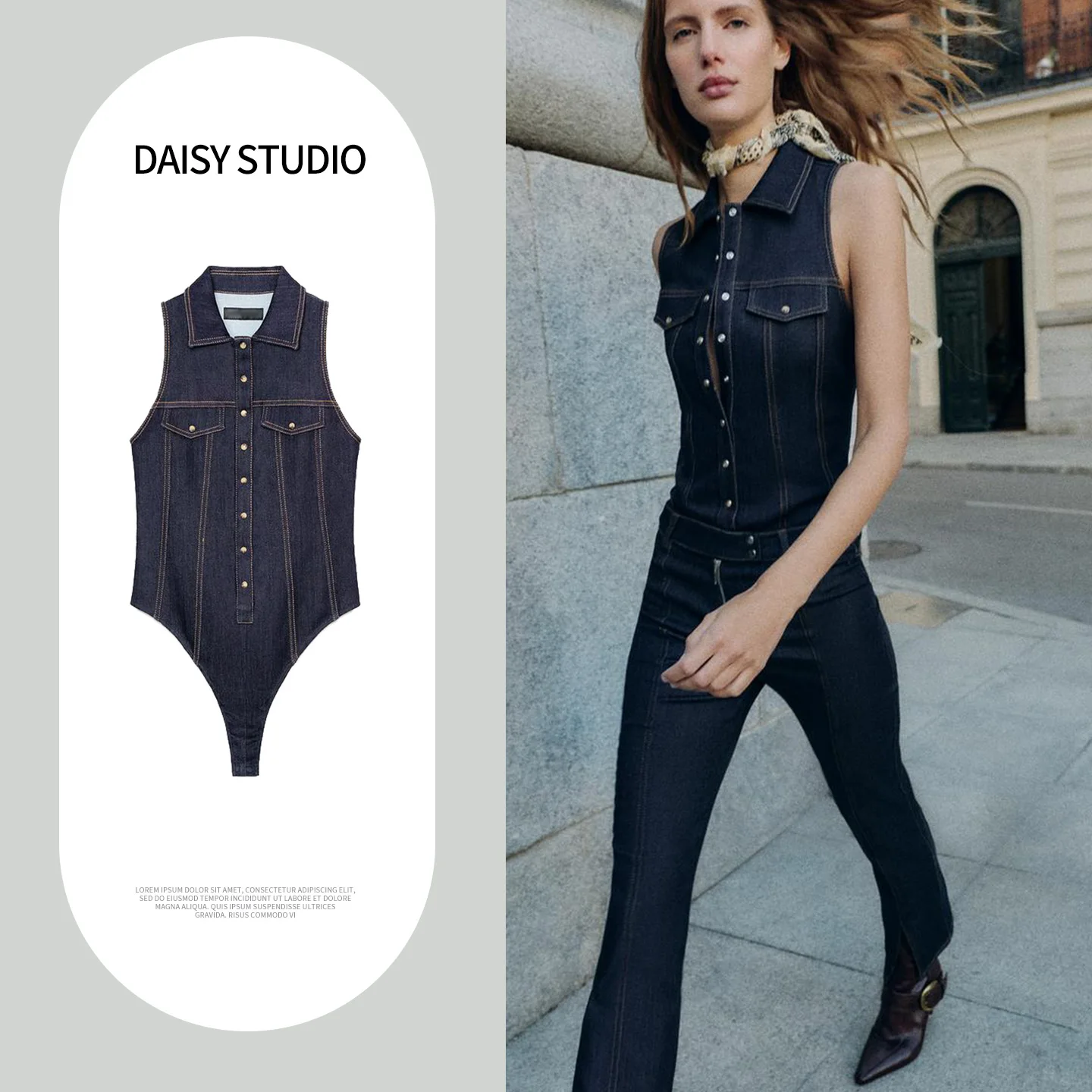 

Winter New Women's Casual Style Single Row Multi-Buckle Lapel Sleeveless Slimming Denim Overalls 8887058 High Waist Straight ...