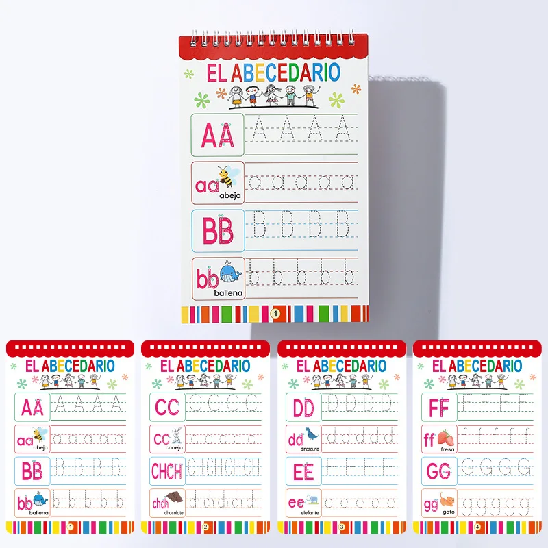 Early Education Writing Practice Book for Kids, Erasable Control Pen Copybook, English Spanish Learning Notebook, Preschool Lear