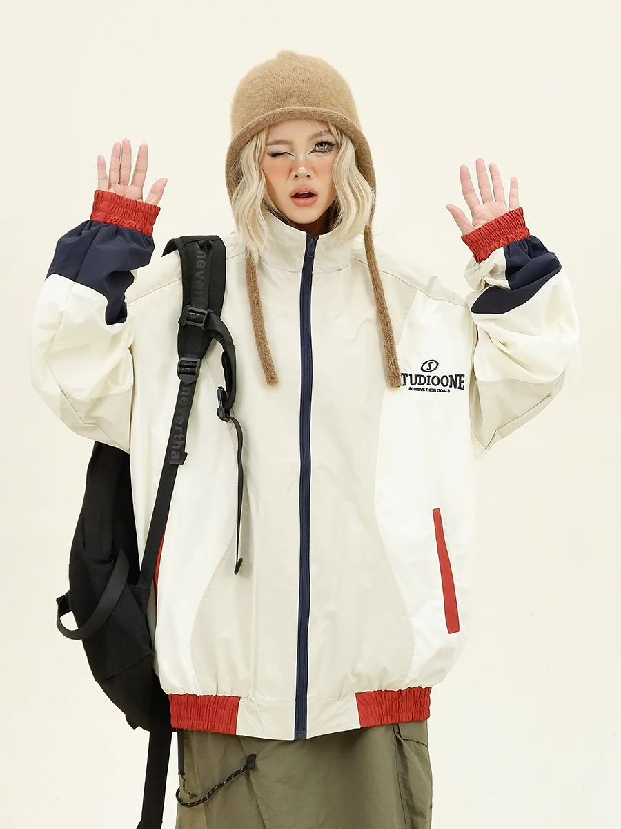 

Женская свободная куртка Color Blo Sportswear в американском ретро-стиле, весна 2026, новинка, уличная мода, с капюшоном, на молнии