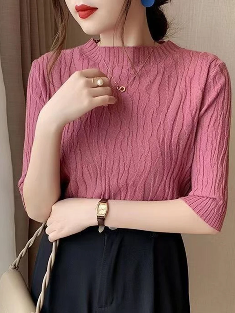 Spring Summer Korean Fashion Solid Sweater Women Short Sleeve Tops 2024 Pull Femme Casual Slim Female Pullover Knitted Clothes