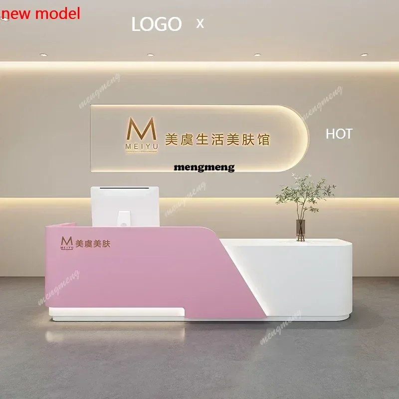 H132 Organizers Glass Desk Reception Modern Checkout Counter Supermarket Curved Minimalist Hotel Executive Mostrador Unique Furn
