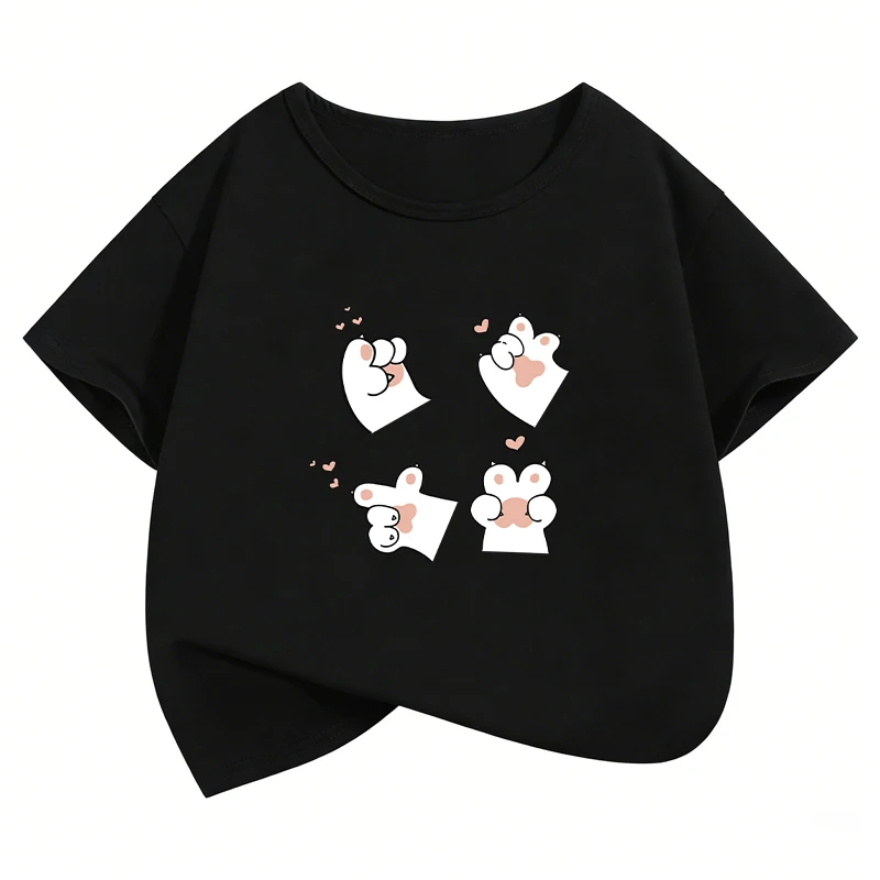 Summer Spring Kawaii Dog Paw Love Heart T Shirts Funny Animal Lover Kids Children's T-shirt Boys Girls Casual Top Tee